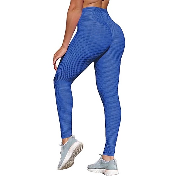 “TikTok” Blue Ruched Leggings - Picture 1 of 4